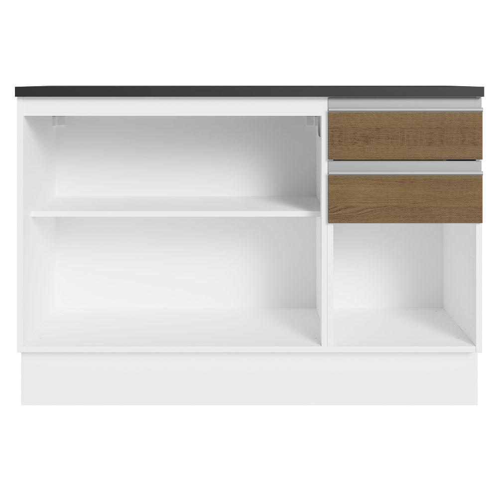 Balcão de Pia Armário de Cozinha 100% MDF 120 cm 3 Portas e 2 Gavetas Branco/Rustic Acordes Madesa