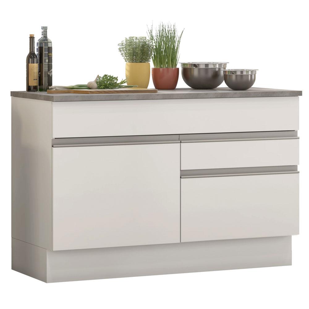 Balcão de Pia Armário de Cozinha 120 cm 1 Porta e 2 Gavetas (Com Tampo) Branco Glamy Madesa