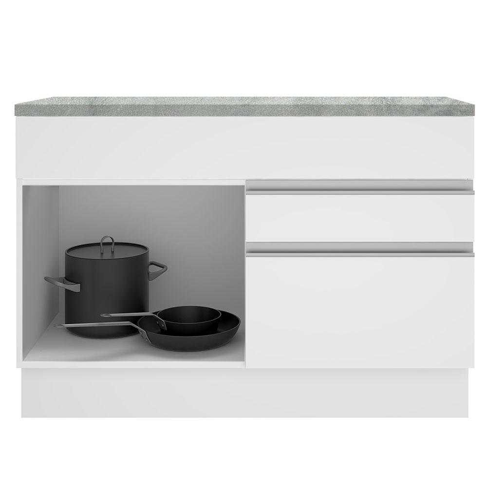Balcão de Pia Armário de Cozinha 120 cm 1 Porta e 2 Gavetas (Com Tampo) Branco Glamy Madesa