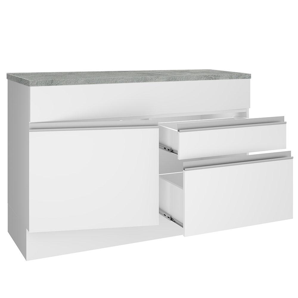 Balcão de Pia Armário de Cozinha 120 cm 1 Porta e 2 Gavetas (Com Tampo) Branco Glamy Madesa