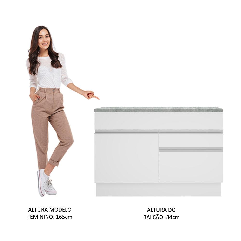 Balcão de Pia Armário de Cozinha 120 cm 1 Porta e 2 Gavetas (Com Tampo) Branco Glamy Madesa