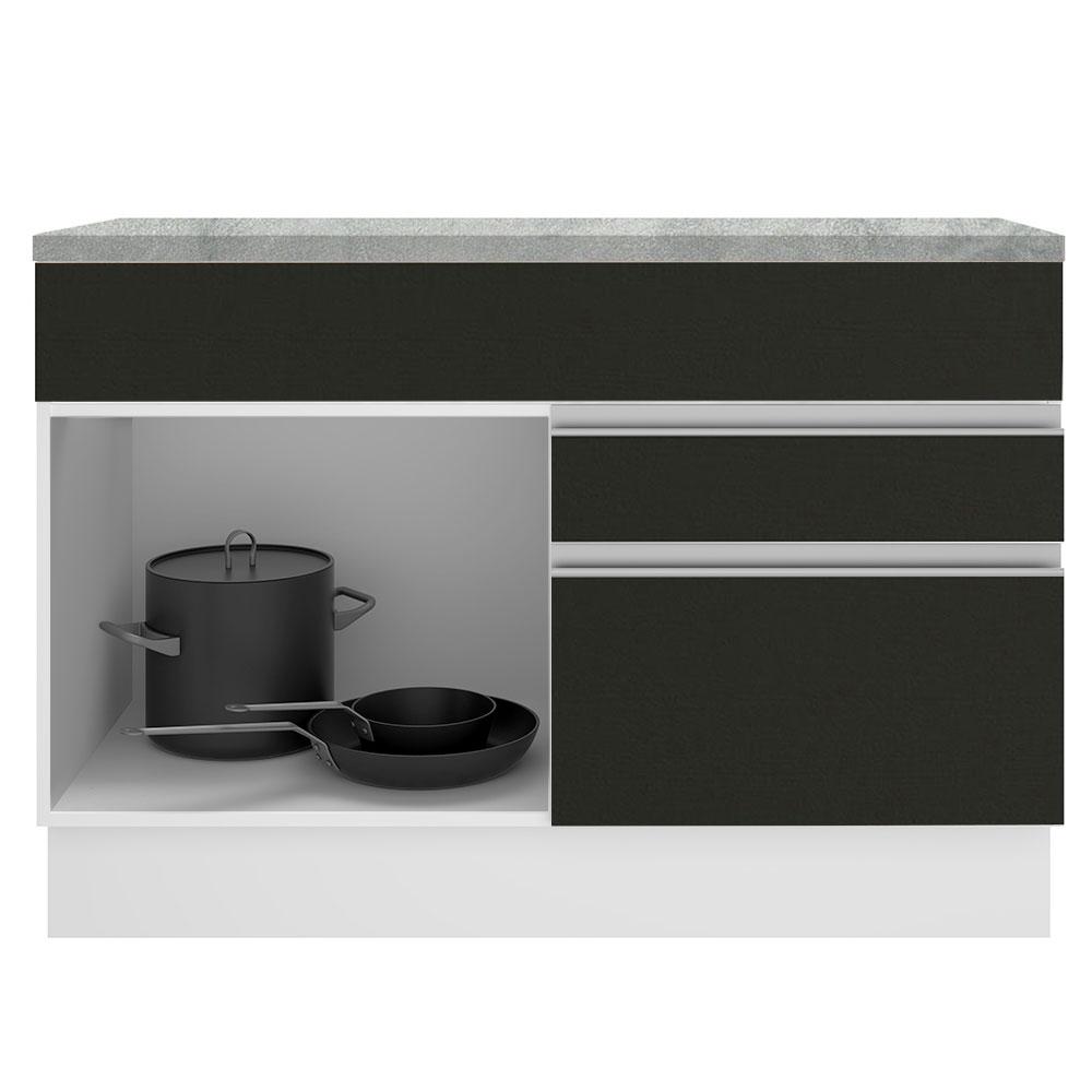 Balcão de Pia Armário de Cozinha 120 cm 1 Porta e 2 Gavetas (Com Tampo) Branco/Preto Glamy Madesa