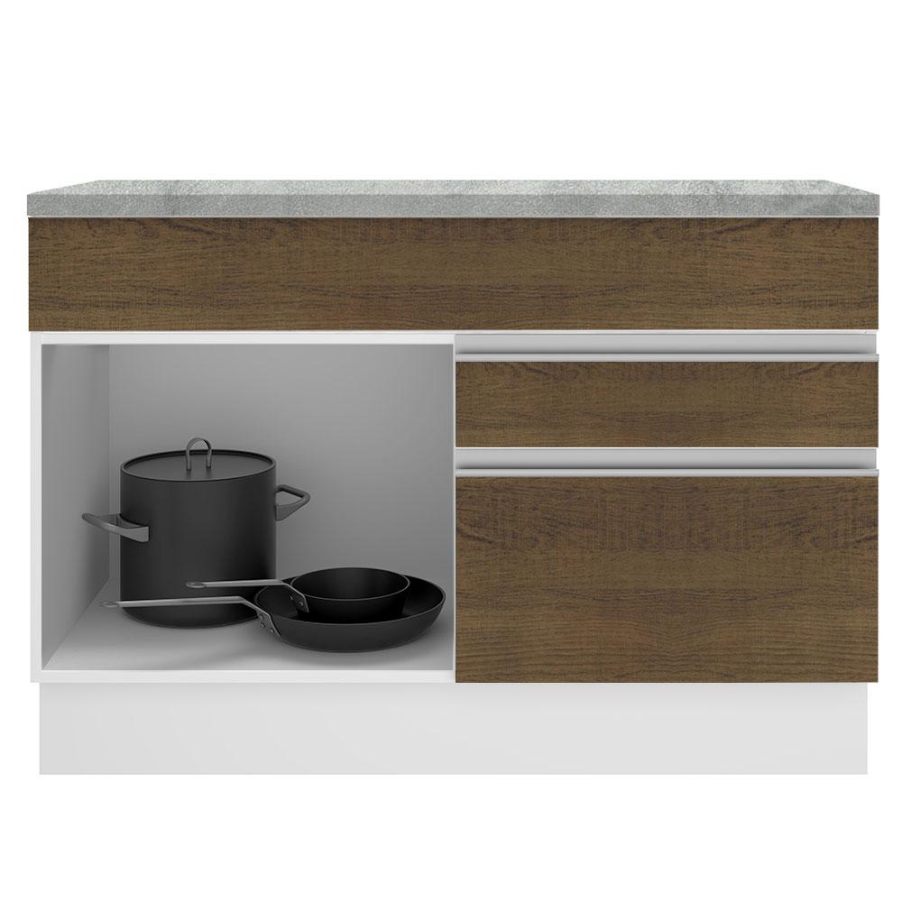Balcão de Pia Armário de Cozinha 120 cm 1 Porta e 2 Gavetas (Com Tampo) Branco/Rustic Glamy Madesa