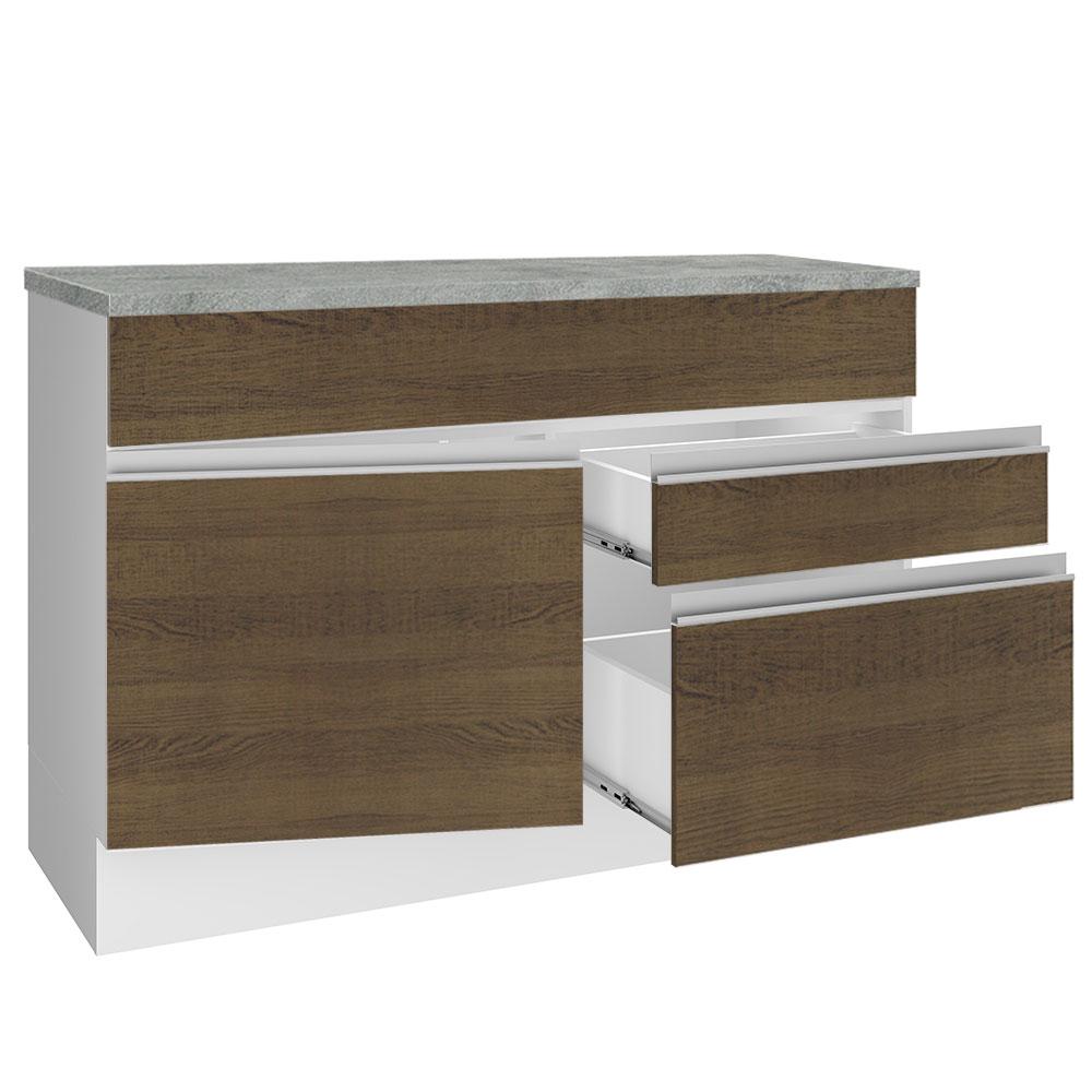 Balcão de Pia Armário de Cozinha 120 cm 1 Porta e 2 Gavetas (Com Tampo) Branco/Rustic Glamy Madesa