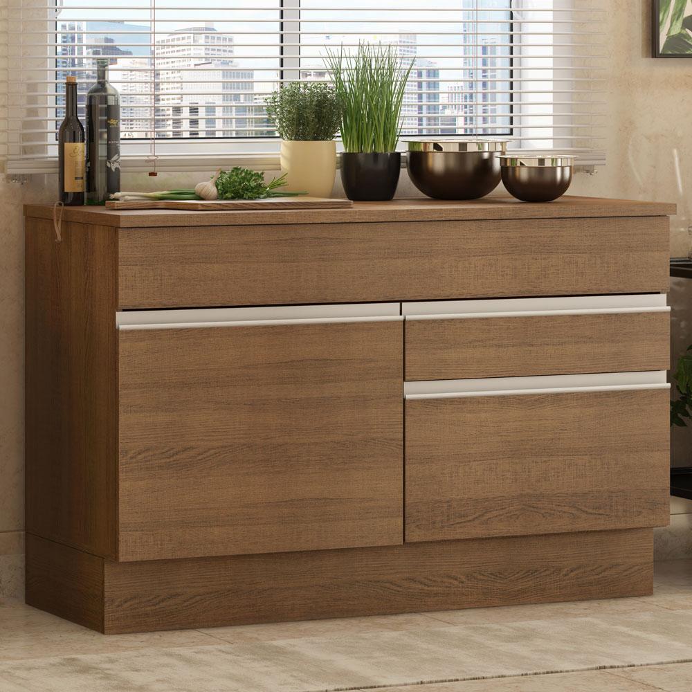 Balcão de Pia Armário de Cozinha 120 cm 1 Porta e 2 Gavetas (Com Tampo) Rustic Glamy Madesa