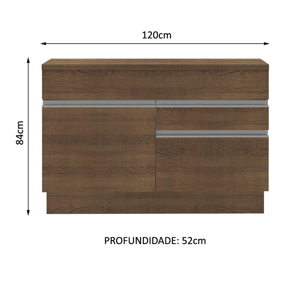Balcão de Pia Armário de Cozinha 120 cm 1 Porta e 2 Gavetas (Com Tampo) Rustic Glamy Madesa