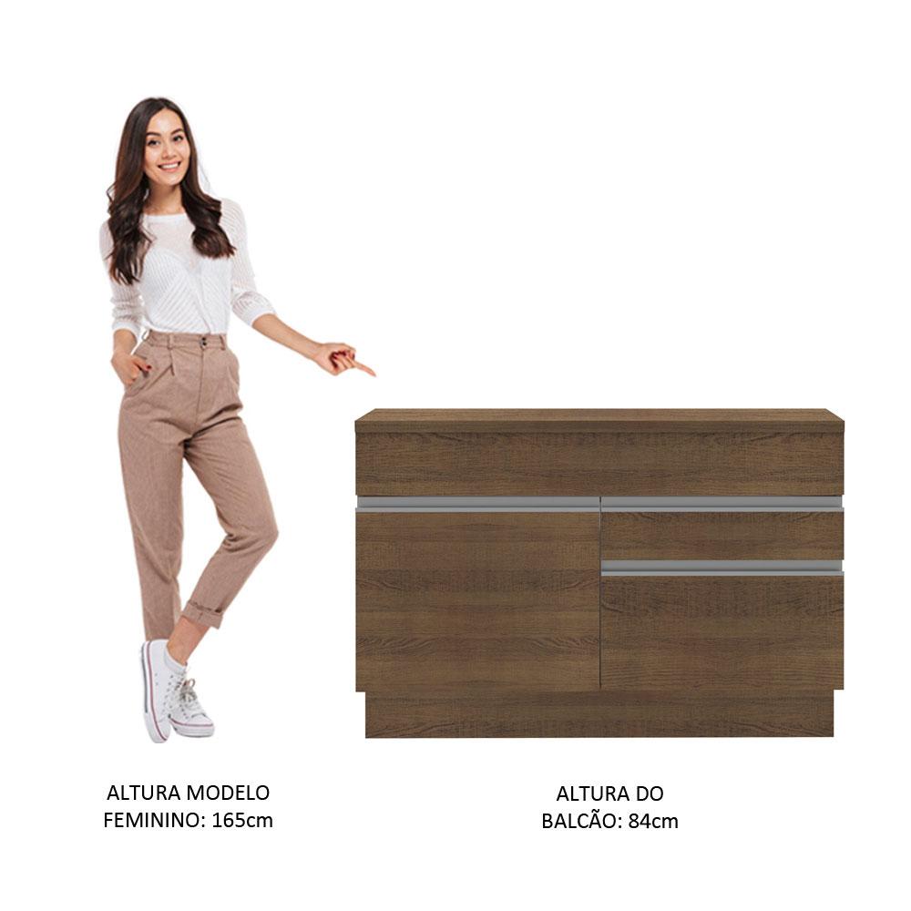 Balcão de Pia Armário de Cozinha 120 cm 1 Porta e 2 Gavetas (Com Tampo) Rustic Glamy Madesa