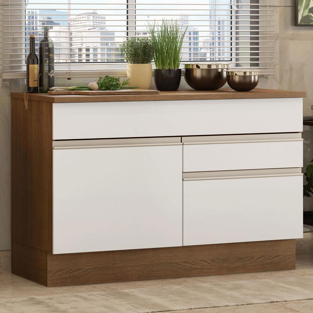 Balcão de Pia Armário de Cozinha 120 cm 1 Porta e 2 Gavetas (Com Tampo) Rustic/Branco Glamy Madesa