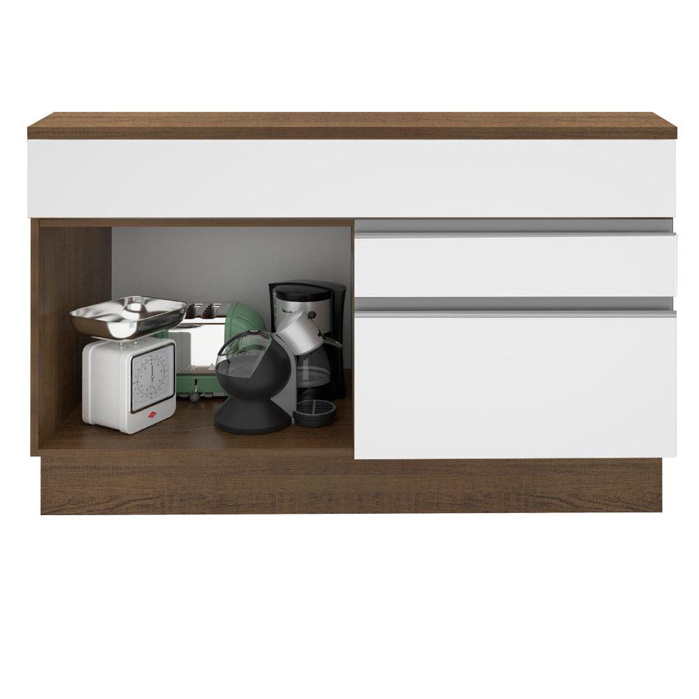 Balcão de Pia Armário de Cozinha 120 cm 1 Porta e 2 Gavetas (Com Tampo) Rustic/Branco Glamy Madesa