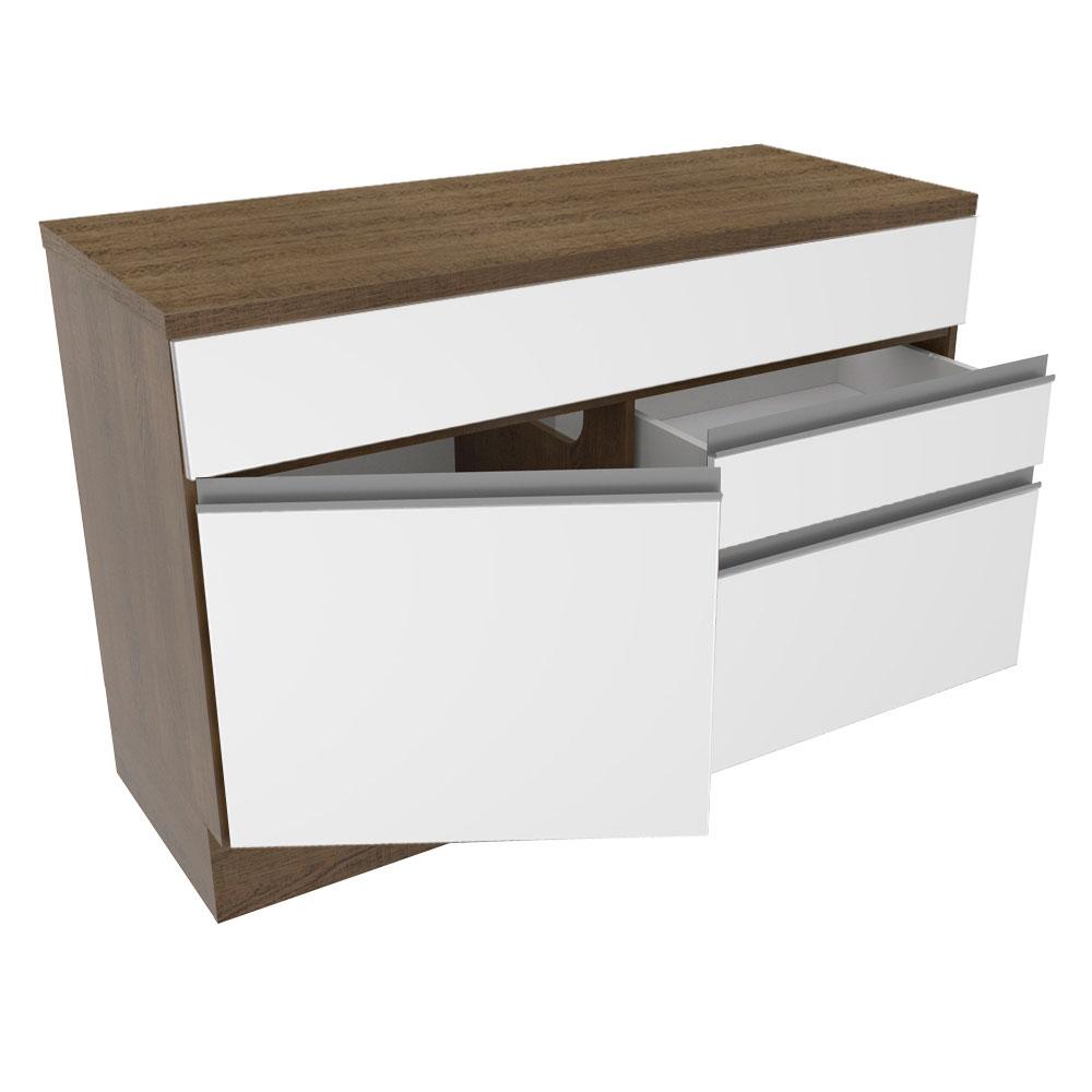 Balcão de Pia Armário de Cozinha 120 cm 1 Porta e 2 Gavetas (Com Tampo) Rustic/Branco Glamy Madesa