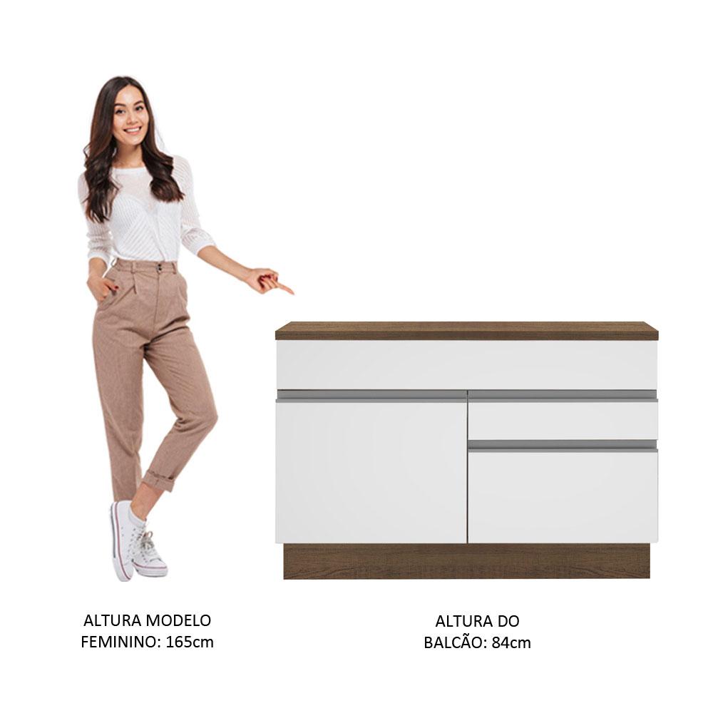 Balcão de Pia Armário de Cozinha 120 cm 1 Porta e 2 Gavetas (Com Tampo) Rustic/Branco Glamy Madesa