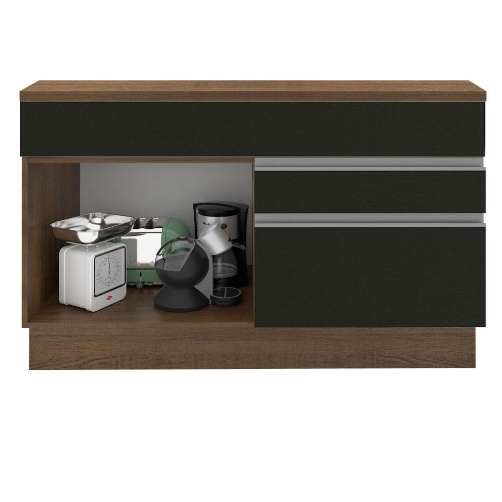 Balcão de Pia Armário de Cozinha 120 cm 1 Porta e 2 Gavetas (Com Tampo) Rustic/Preto Glamy Madesa