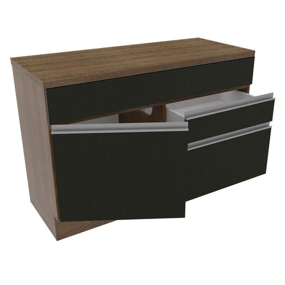 Balcão de Pia Armário de Cozinha 120 cm 1 Porta e 2 Gavetas (Com Tampo) Rustic/Preto Glamy Madesa