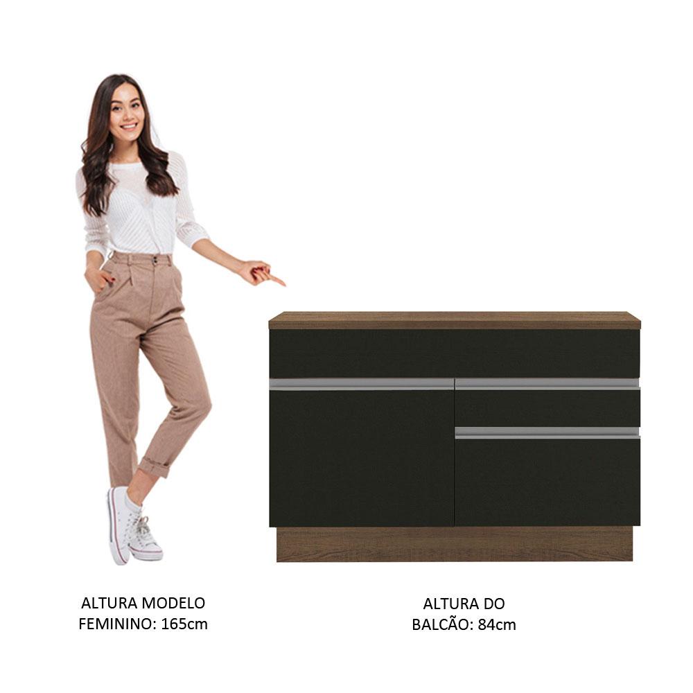 Balcão de Pia Armário de Cozinha 120 cm 1 Porta e 2 Gavetas (Com Tampo) Rustic/Preto Glamy Madesa