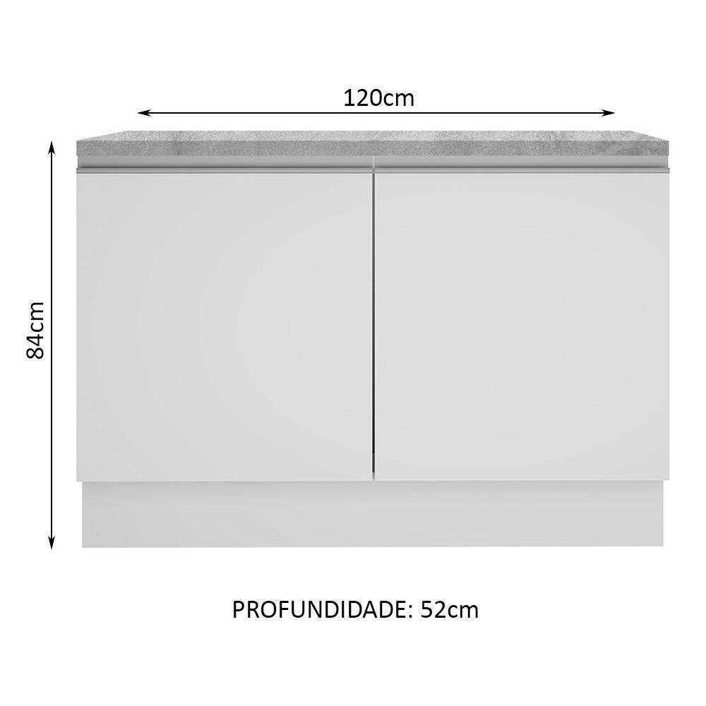 Balcão de Pia Armário de Cozinha 120 cm 2 Portas (Com Tampo) Branco Glamy Madesa