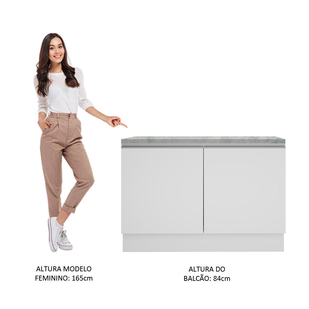 Balcão de Pia Armário de Cozinha 120 cm 2 Portas (Com Tampo) Branco Glamy Madesa