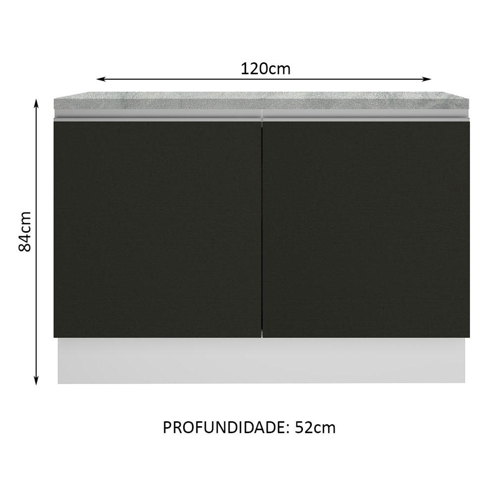 Balcão de Pia Armário de Cozinha 120 cm 2 Portas (Com Tampo) Branco/Preto Glamy Madesa