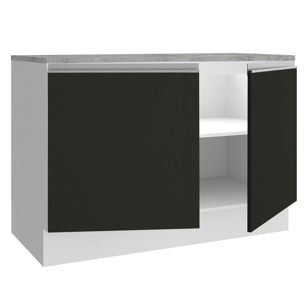 Balcão de Pia Armário de Cozinha 120 cm 2 Portas (Com Tampo) Branco/Preto Glamy Madesa