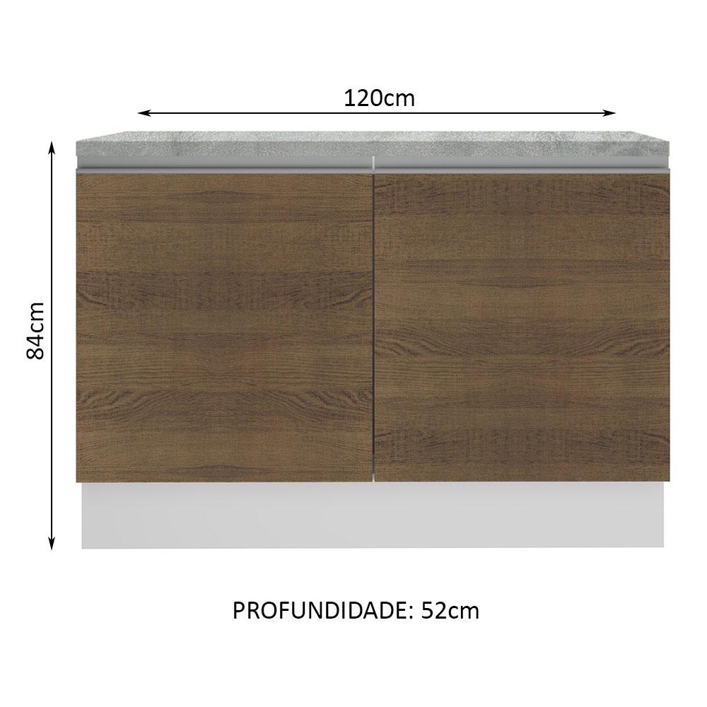 Balcão de Pia Armário de Cozinha 120 cm 2 Portas (Com Tampo) Branco/Rustic Glamy Madesa