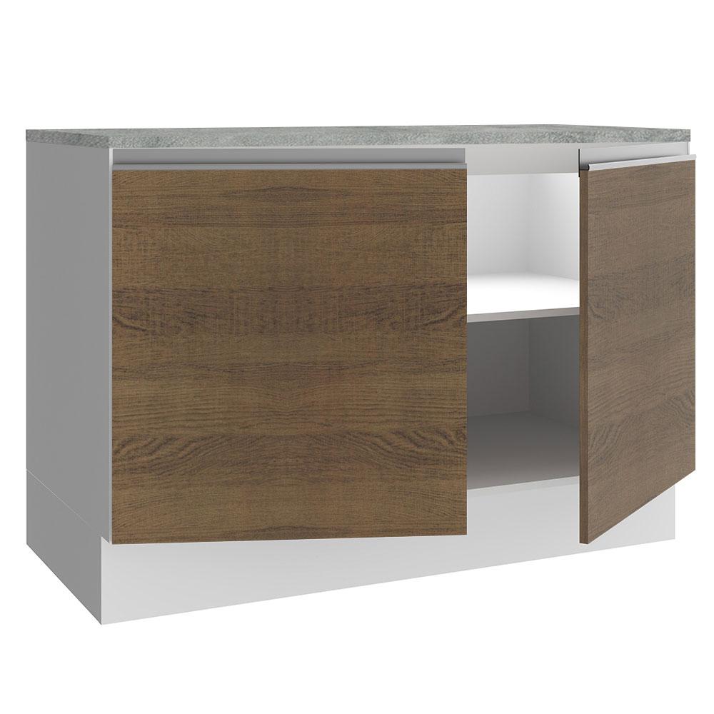 Balcão de Pia Armário de Cozinha 120 cm 2 Portas (Com Tampo) Branco/Rustic Glamy Madesa