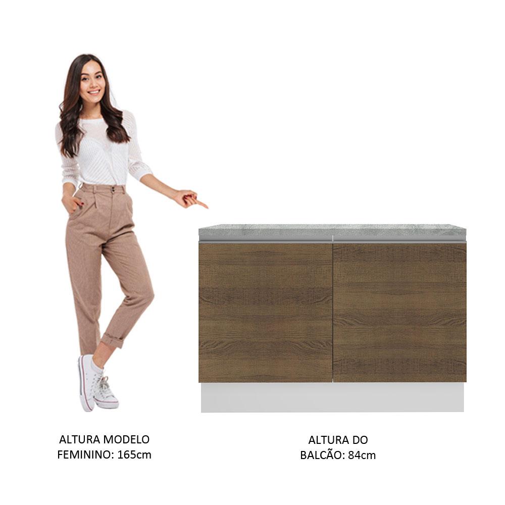Balcão de Pia Armário de Cozinha 120 cm 2 Portas (Com Tampo) Branco/Rustic Glamy Madesa