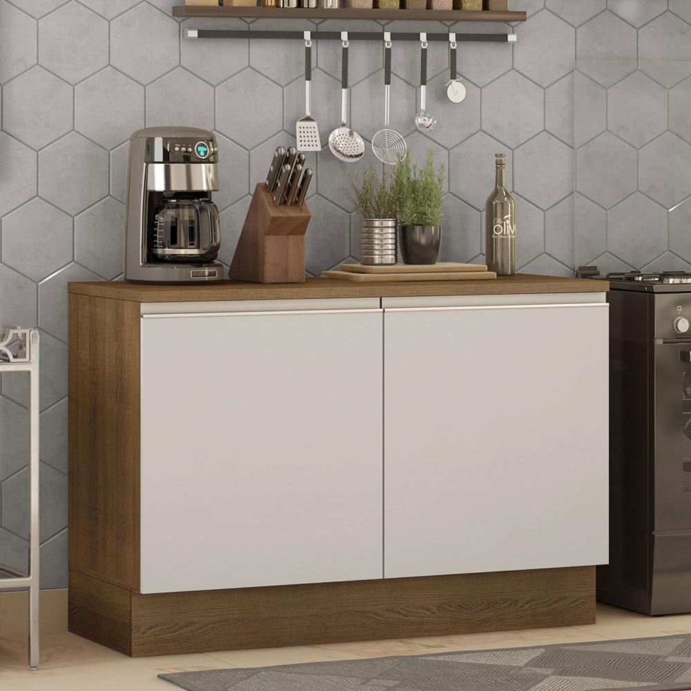Balcão de Pia Armário de Cozinha 120 cm 2 Portas (Com Tampo) Rustic/Branco Glamy Madesa