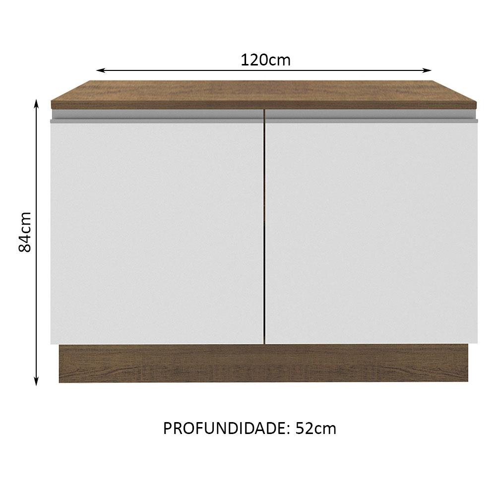 Balcão de Pia Armário de Cozinha 120 cm 2 Portas (Com Tampo) Rustic/Branco Glamy Madesa