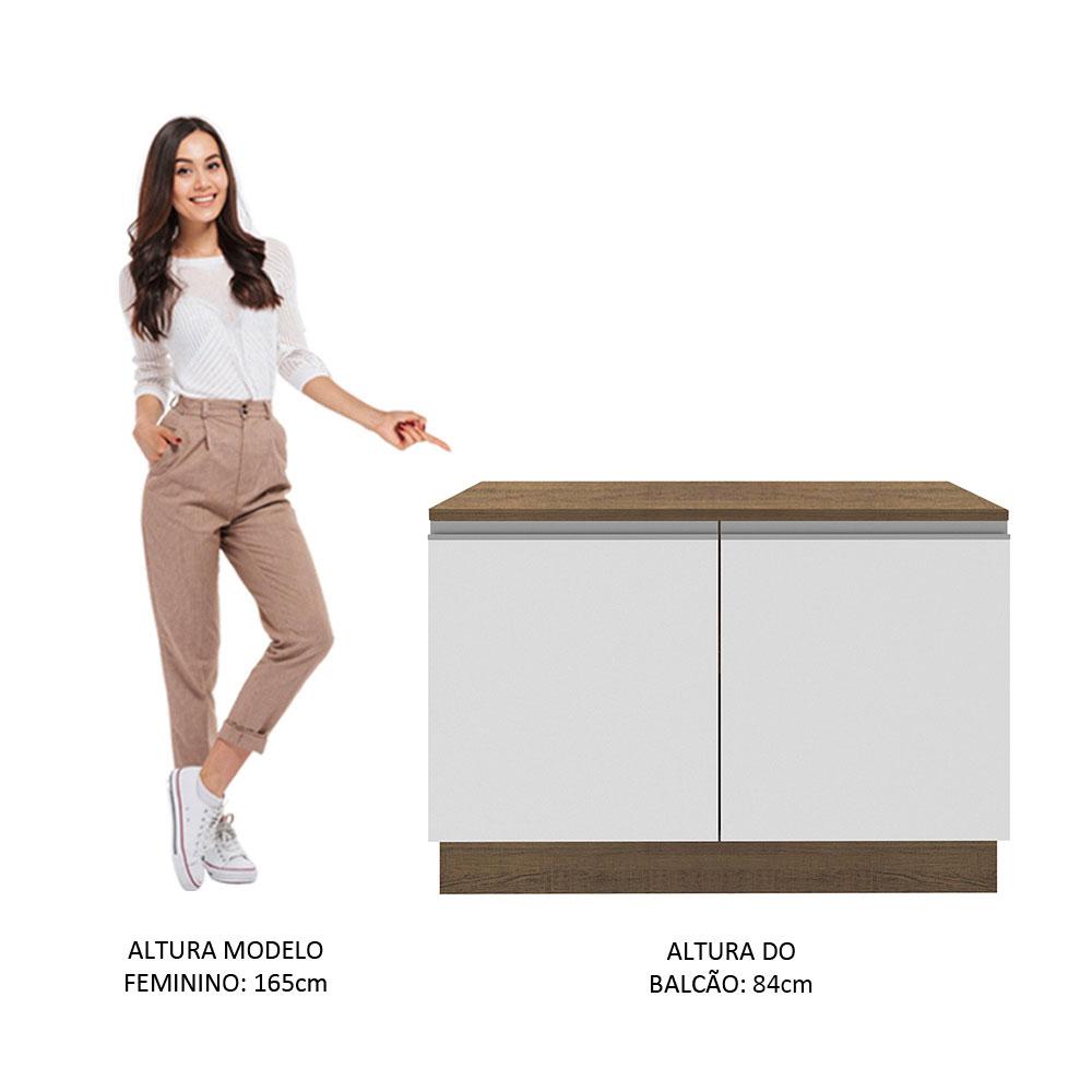 Balcão de Pia Armário de Cozinha 120 cm 2 Portas (Com Tampo) Rustic/Branco Glamy Madesa