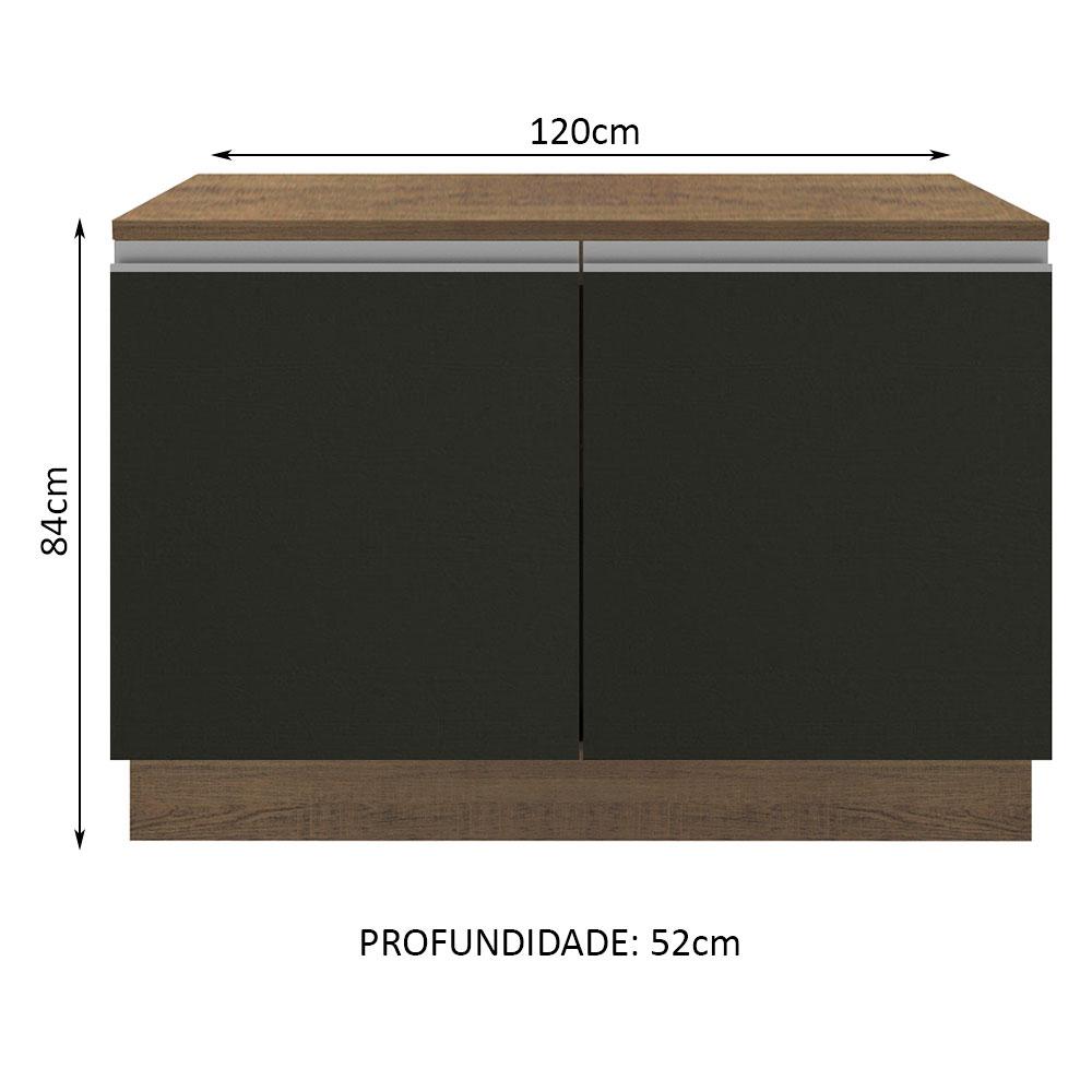 Balcão de Pia Armário de Cozinha 120 cm 2 Portas (Com Tampo) Rustic/Preto Glamy Madesa