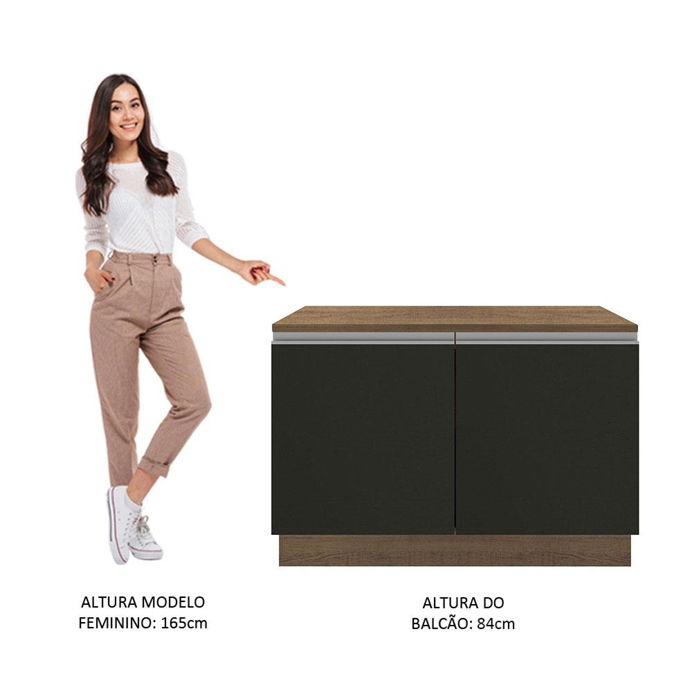 Balcão de Pia Armário de Cozinha 120 cm 2 Portas (Com Tampo) Rustic/Preto Glamy Madesa