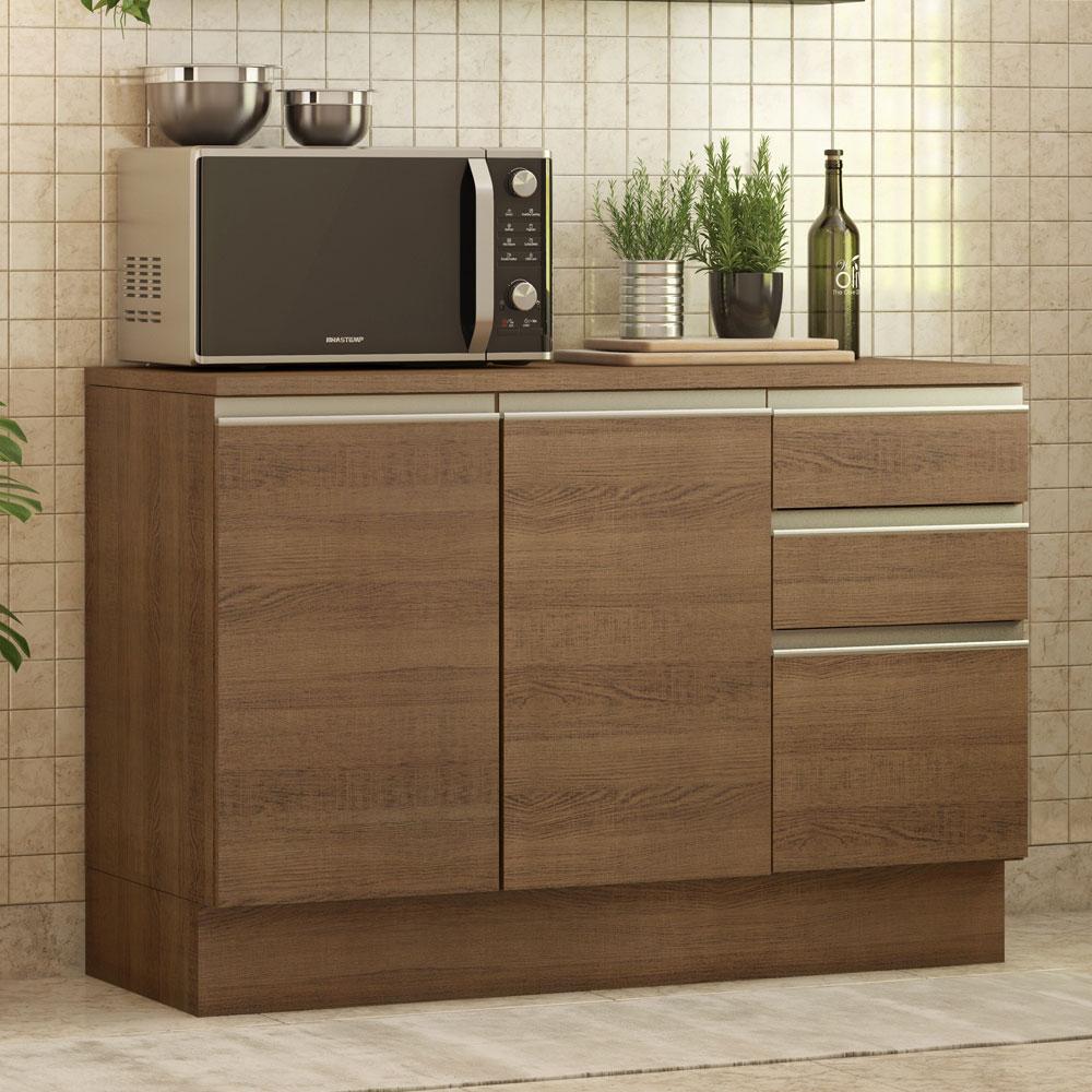 Balcão de Pia Armário de Cozinha 120 cm 2 Portas e 3 Gavetas (Com Tampo) Rustic Glamy Madesa