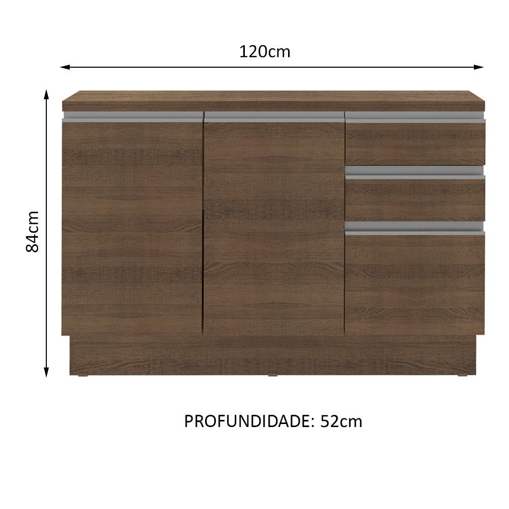 Balcão de Pia Armário de Cozinha 120 cm 2 Portas e 3 Gavetas (Com Tampo) Rustic Glamy Madesa
