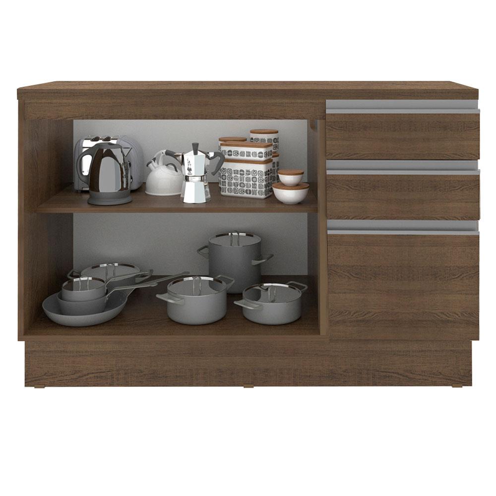 Balcão de Pia Armário de Cozinha 120 cm 2 Portas e 3 Gavetas (Com Tampo) Rustic Glamy Madesa