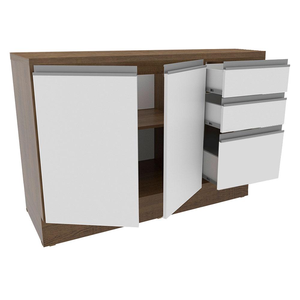 Balcão de Pia Armário de Cozinha 120 cm 2 Portas e 3 Gavetas (Com Tampo) Rustic/Branco Glamy Madesa
