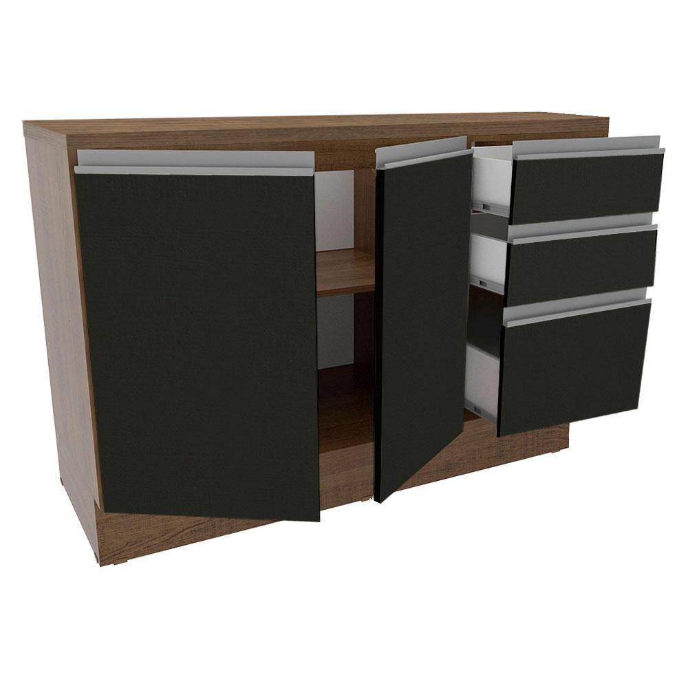 Balcão de Pia Armário de Cozinha 120 cm 2 Portas e 3 Gavetas (Com Tampo) Rustic/Preto Glamy Madesa