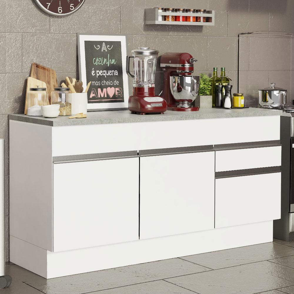 Balcão de Pia Armário de Cozinha 150 cm 2 Portas e 2 Gavetas (Com Tampo) Branco Glamy Madesa