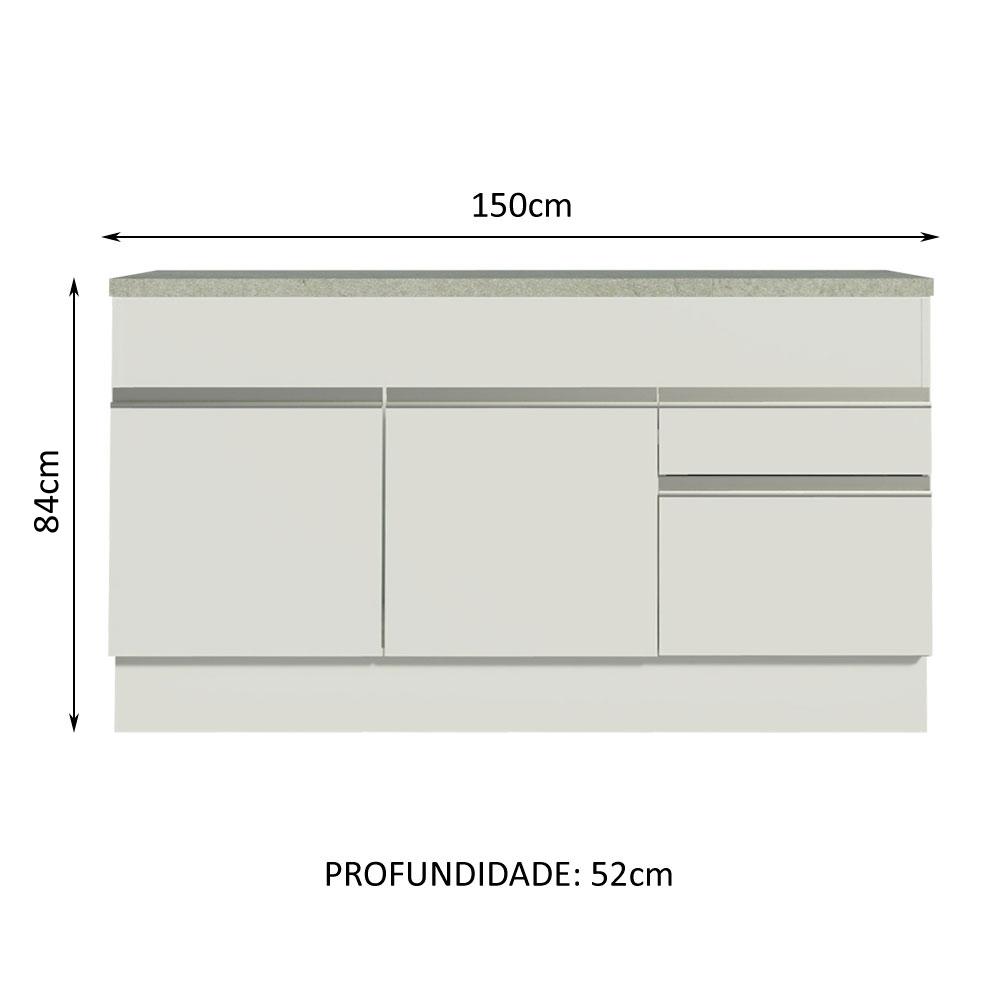 Balcão de Pia Armário de Cozinha 150 cm 2 Portas e 2 Gavetas (Com Tampo) Branco Glamy Madesa
