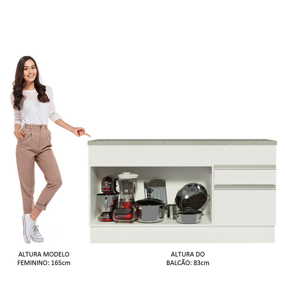 Balcão de Pia Armário de Cozinha 150 cm 2 Portas e 2 Gavetas (Com Tampo) Branco Glamy Madesa