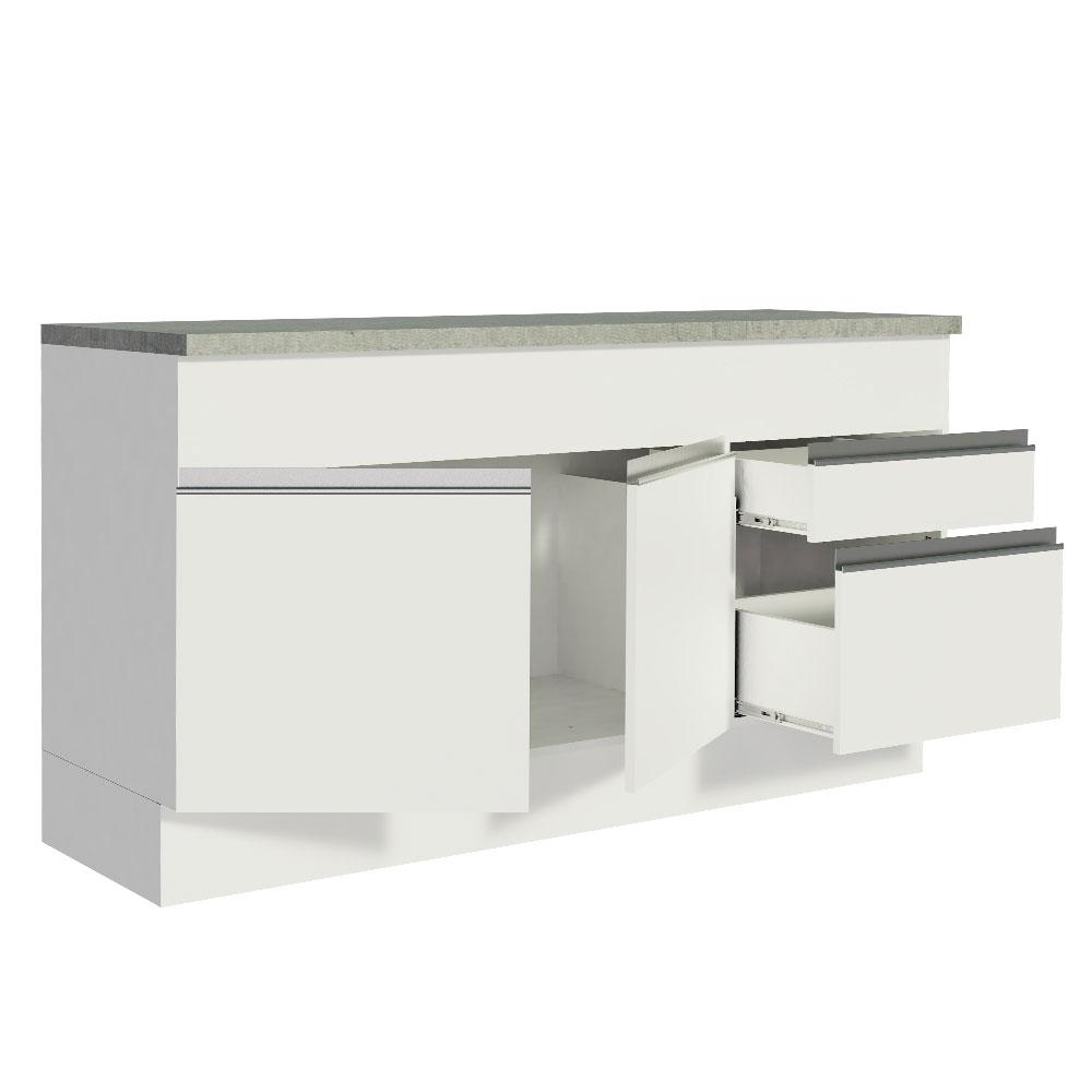 Balcão de Pia Armário de Cozinha 150 cm 2 Portas e 2 Gavetas (Com Tampo) Branco Glamy Madesa