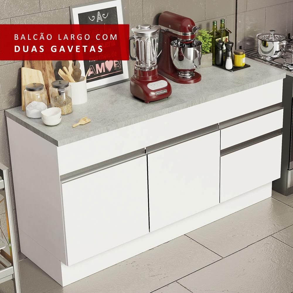 Balcão de Pia Armário de Cozinha 150 cm 2 Portas e 2 Gavetas (Com Tampo) Branco Glamy Madesa