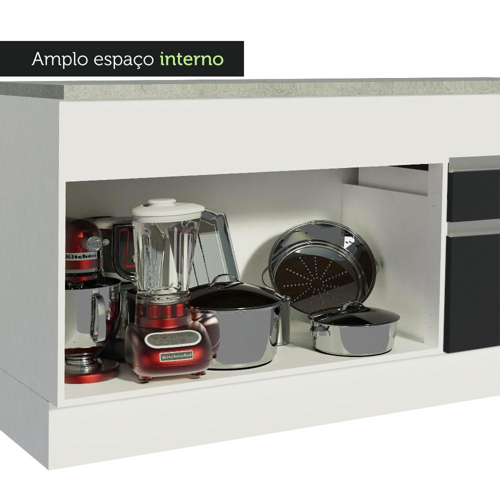 Balcão de Pia Armário de Cozinha 150 cm 2 Portas e 2 Gavetas (Com Tampo) Branco/Preto Glamy Madesa