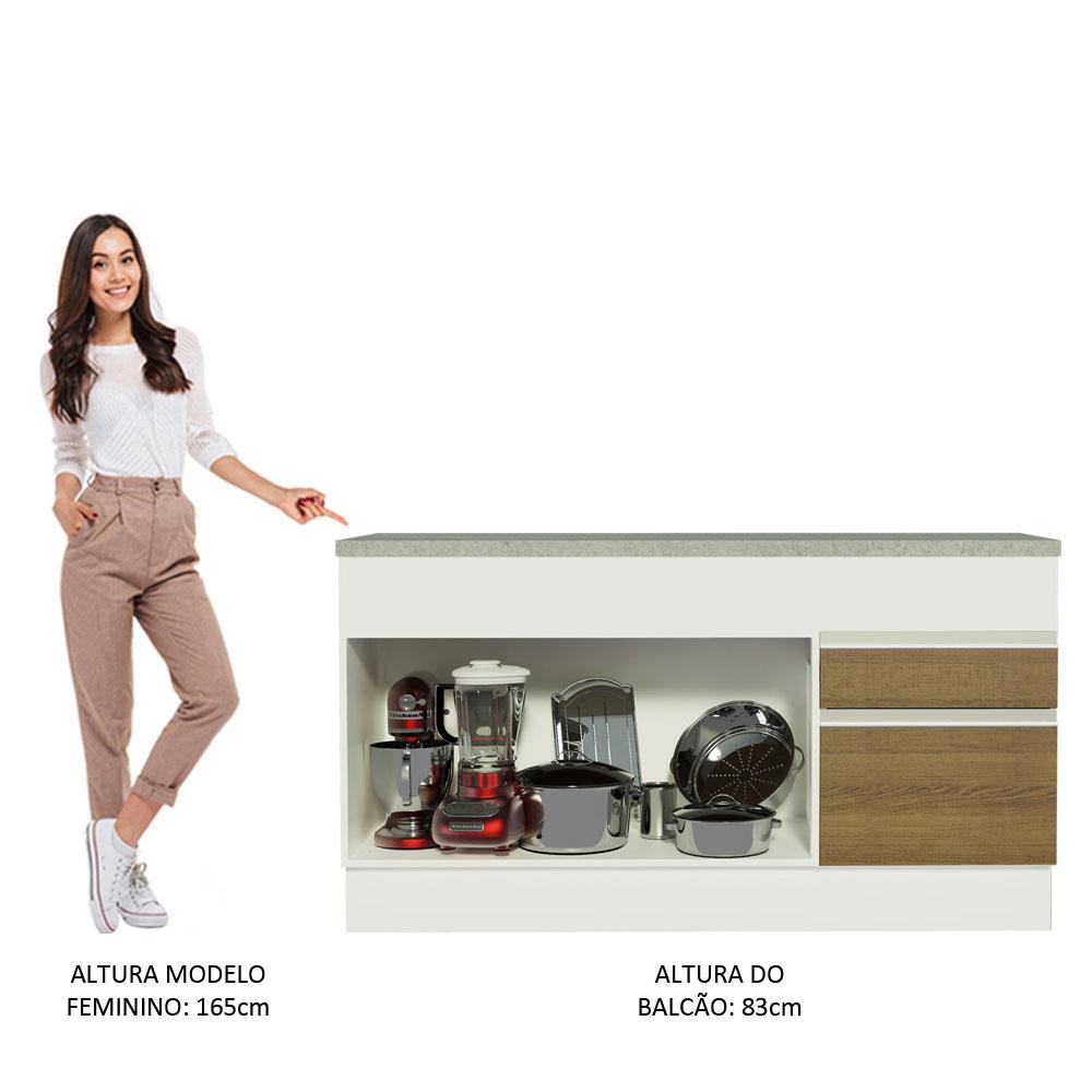 Balcão de Pia Armário de Cozinha 150 cm 2 Portas e 2 Gavetas (Com Tampo) Branco/Rustic Glamy Madesa