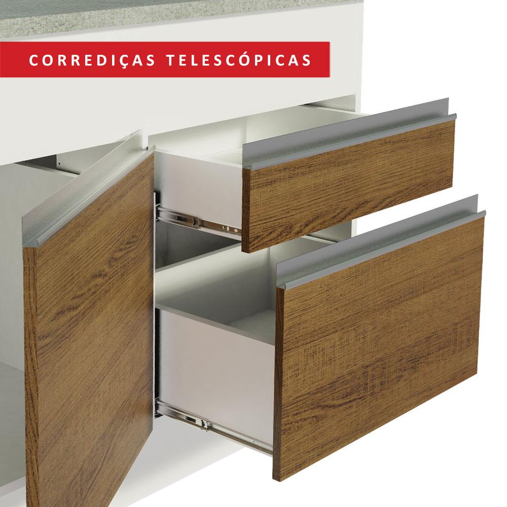 Balcão de Pia Armário de Cozinha 150 cm 2 Portas e 2 Gavetas (Com Tampo) Branco/Rustic Glamy Madesa