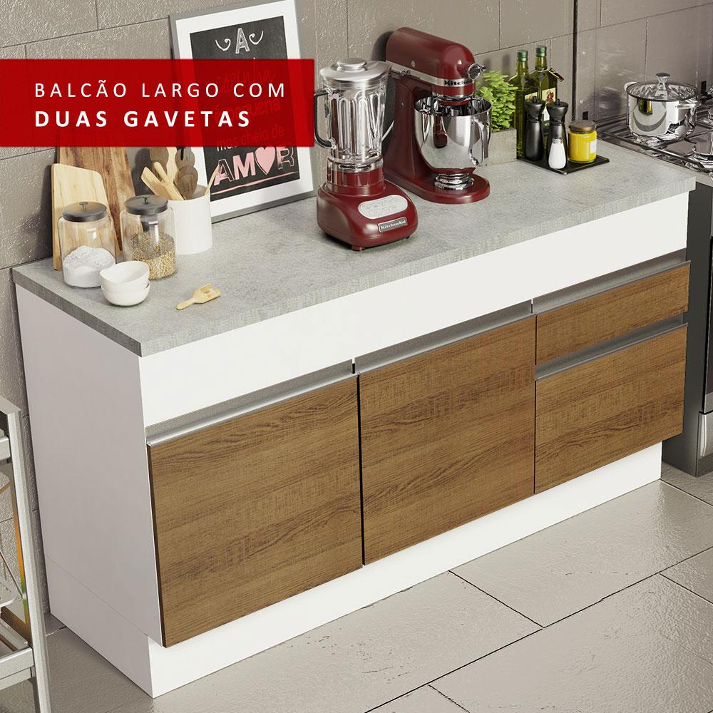 Balcão de Pia Armário de Cozinha 150 cm 2 Portas e 2 Gavetas (Com Tampo) Branco/Rustic Glamy Madesa