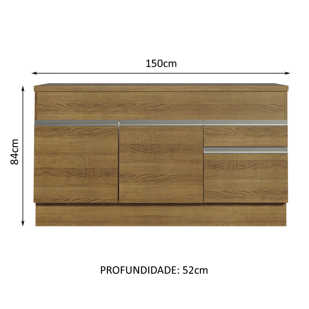 Balcão de Pia Armário de Cozinha 150 cm 2 Portas e 2 Gavetas (Com Tampo) Rustic Glamy Madesa