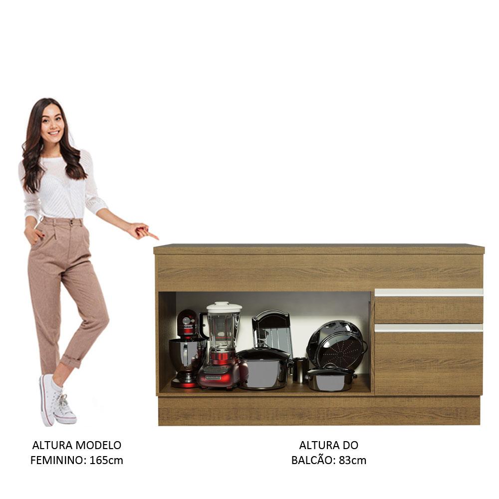 Balcão de Pia Armário de Cozinha 150 cm 2 Portas e 2 Gavetas (Com Tampo) Rustic Glamy Madesa