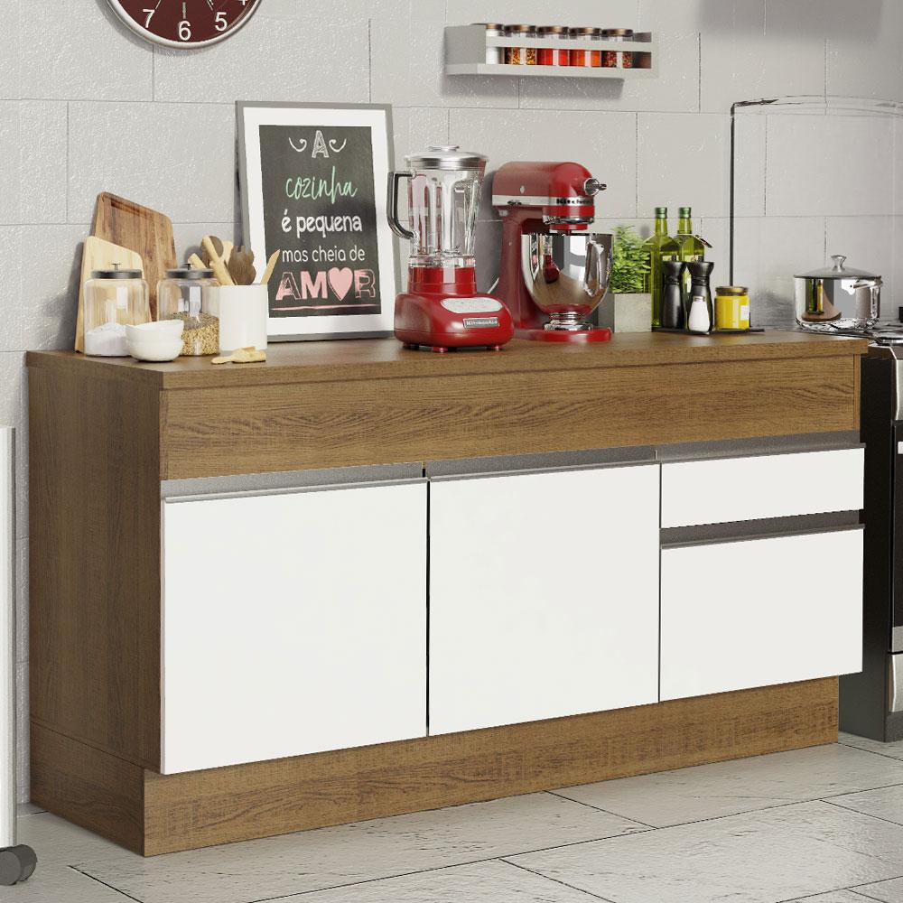 Balcão de Pia Armário de Cozinha 150 cm 2 Portas e 2 Gavetas (Com Tampo) Rustic/Branco Glamy Madesa