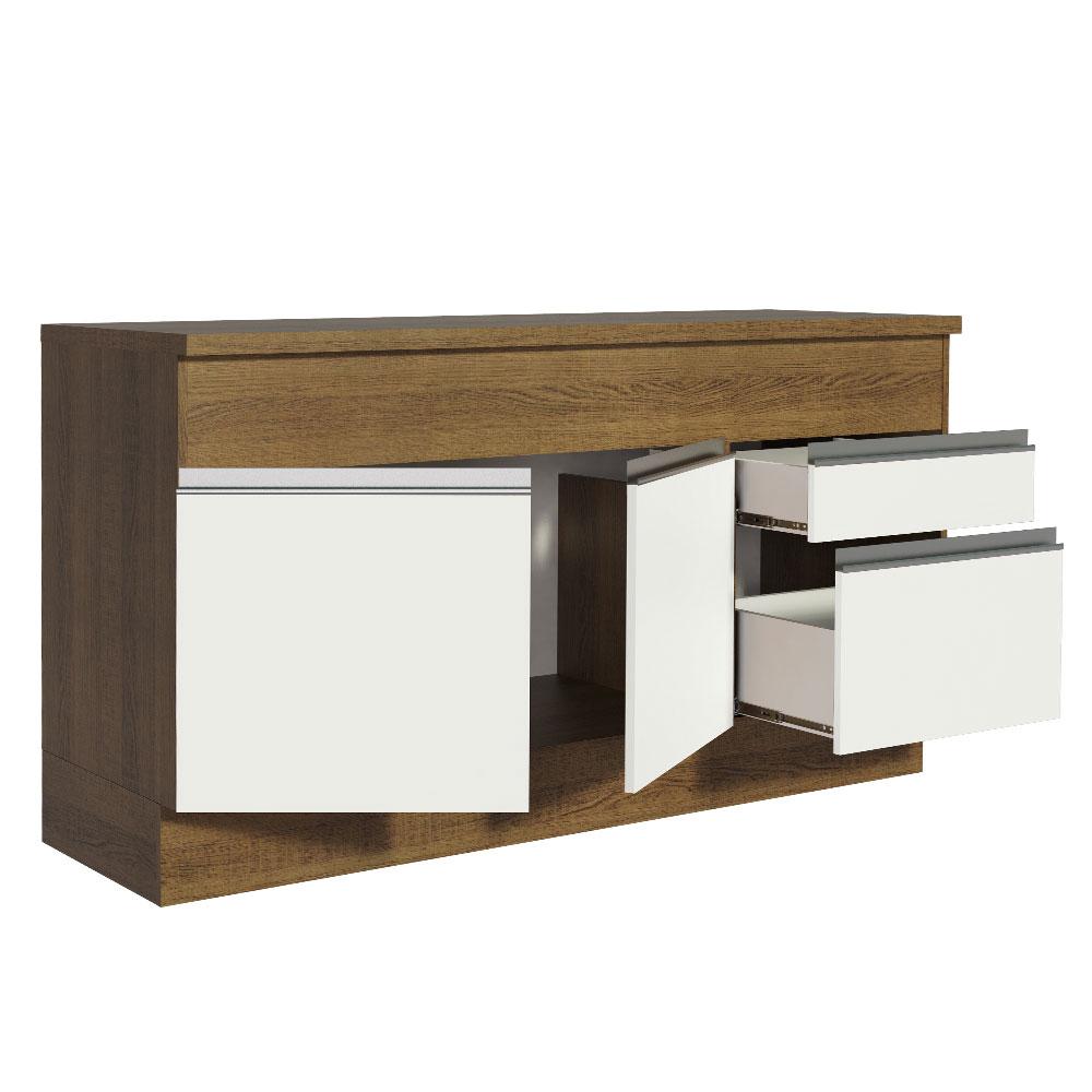 Balcão de Pia Armário de Cozinha 150 cm 2 Portas e 2 Gavetas (Com Tampo) Rustic/Branco Glamy Madesa