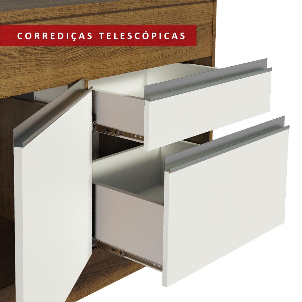 Balcão de Pia Armário de Cozinha 150 cm 2 Portas e 2 Gavetas (Com Tampo) Rustic/Branco Glamy Madesa