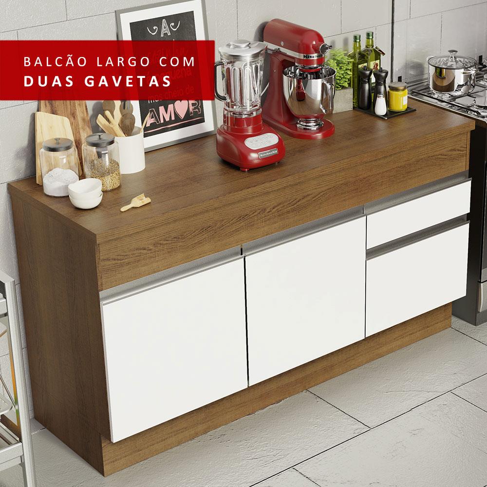 Balcão de Pia Armário de Cozinha 150 cm 2 Portas e 2 Gavetas (Com Tampo) Rustic/Branco Glamy Madesa